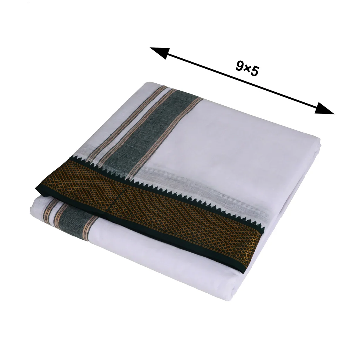 Veshti - 9 x 5 Yards | Cotton Dhoti/ White Vesti/ 10 Kan Mayilkan Border Dhoti for Men - Image 5